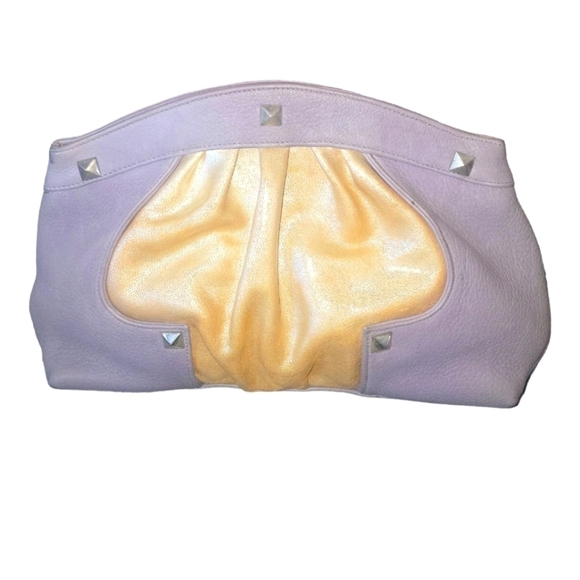 Rebecca Minkoff Vintage Pebbled Leather Studded Lavender & Gold Clutch Bag - Picture 1 of 12
